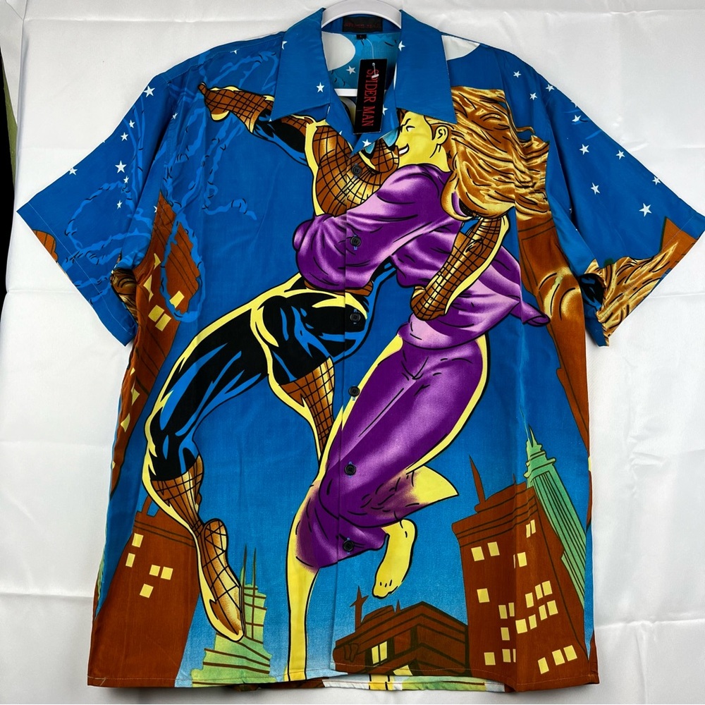 Spider-Man Short Sleeve Shirt Size‎ Large Blue Black - Picture 2 of 15